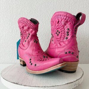 Lane COSSETTE Womens Cowboy Booties 8 Western Cowgirl Short Boots Pink Leather